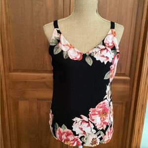 White House Black Market Floral Black and Red Women's Reversible Top